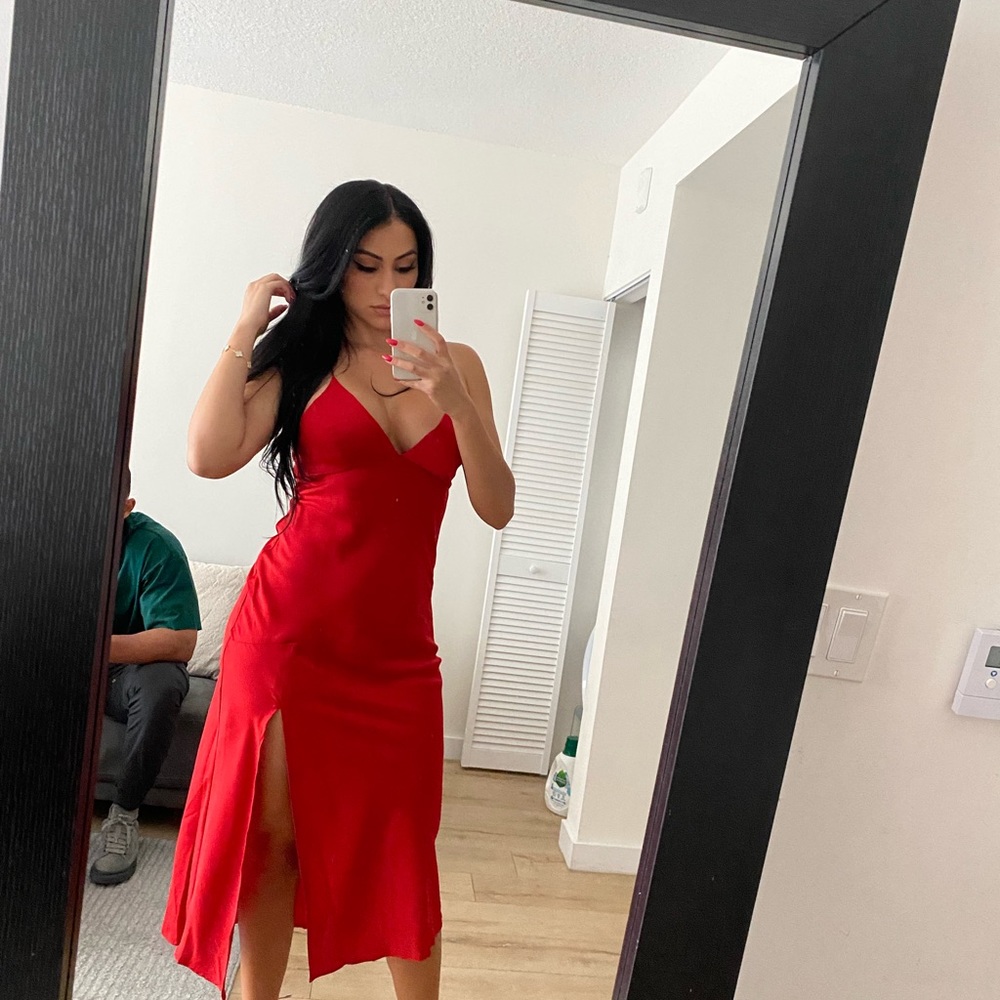 Red slit dress sexy back